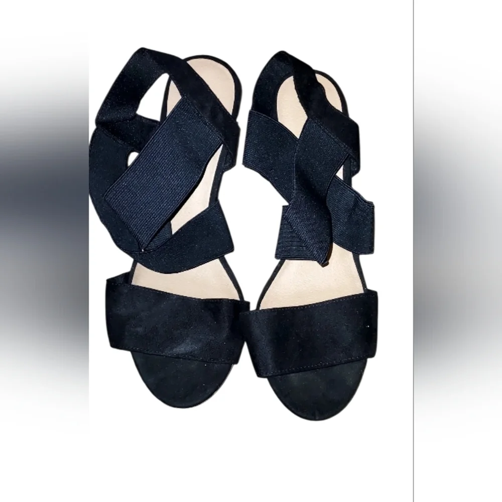 American Eagle Black Cork Wedge Sandals with Crossband Elastic Straps